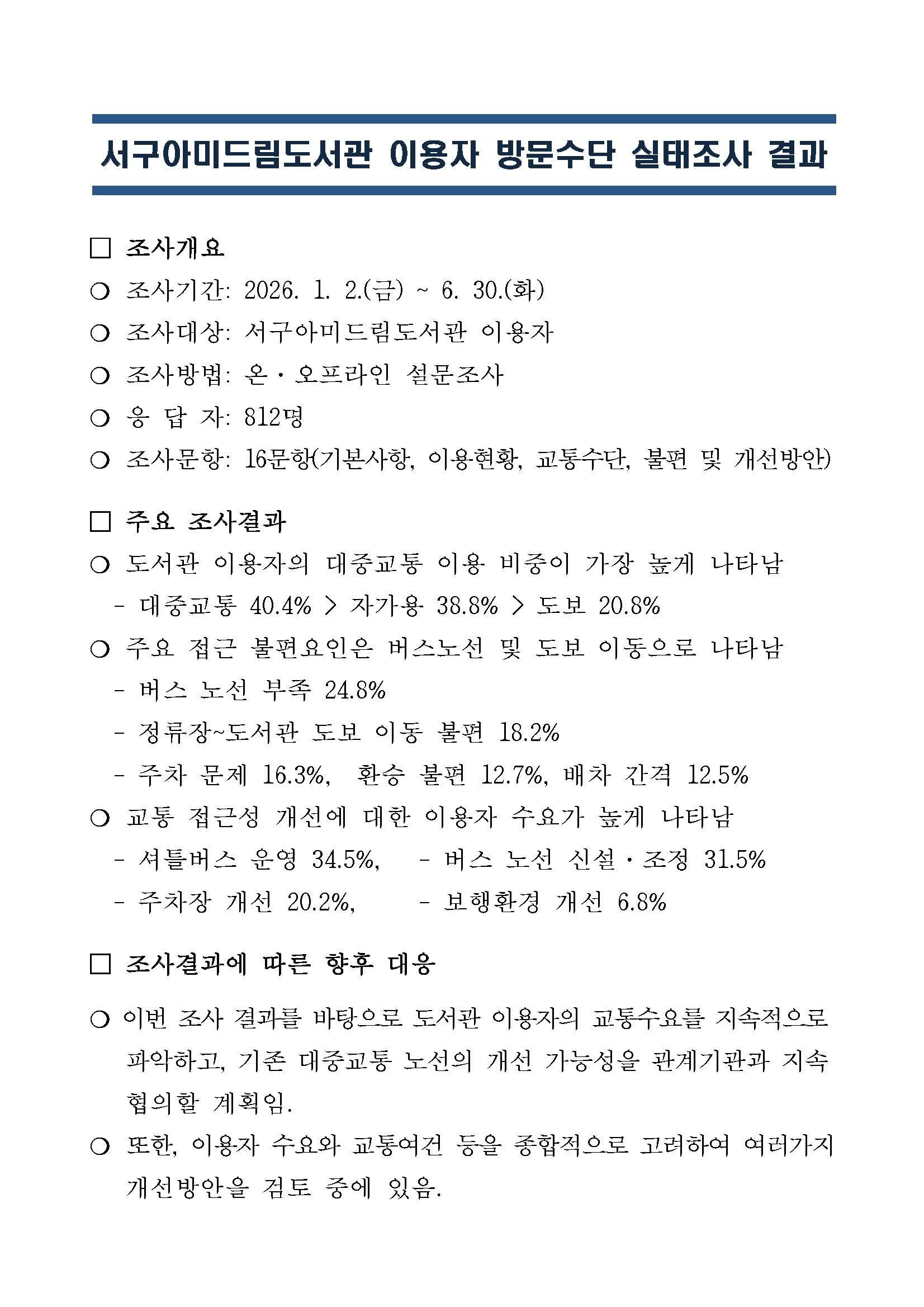 서구아미드림도서관 방문 실태조사 결과