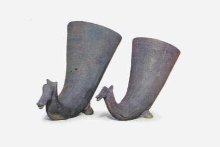 Earthenware Horn Cups with Horse Head Decoration