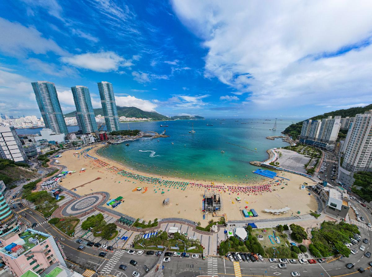송도해수욕장 여름 항공 전경