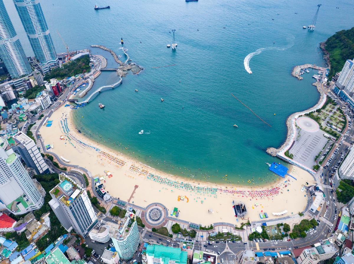 송도해수욕장 여름 항공 전경