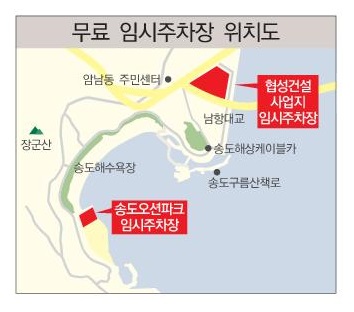 송도해수욕장에 무료 임시주차장  운영